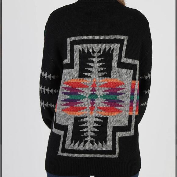 Pendleton Western Wear Black Knit Vintage 70s Unisex Wool L Sweater - Picture 2 of 11